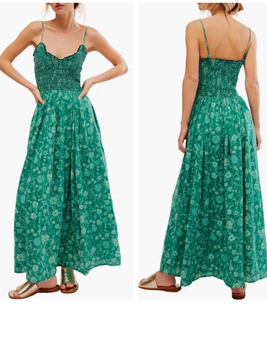 Free People Dresses & Skirts - Free People Sweet Nothings Green Floral Print Maxi Dress